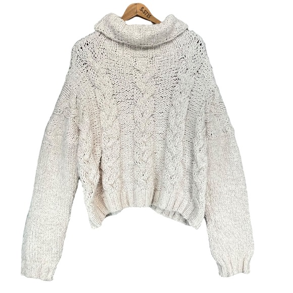 POL Womens Cream Cable Knit Chunky Oversized Cowl Neck Sweater Pullover Large - Picture 3 of 5